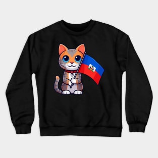 Cute Cat Holding Haiti Flag, Haiti Flag Day Crewneck Sweatshirt